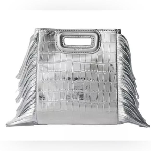 Maje Silver Croc-Embossed Fringe Mini M Bag - Picture 2 of 6